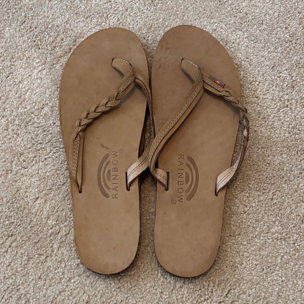 Rainbow Braided Sandals in Tan